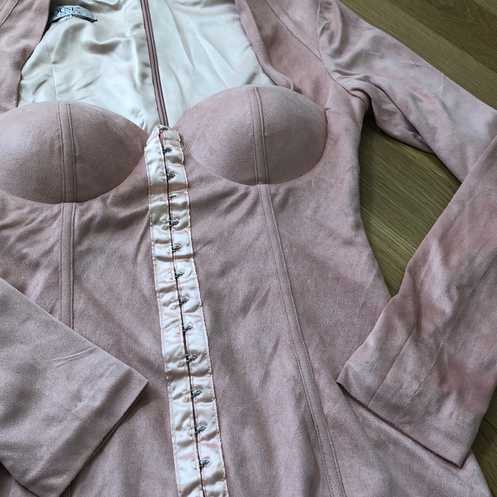 RICCI PALE PINK STRETCH SUEDETTE BUSTIER DRESS